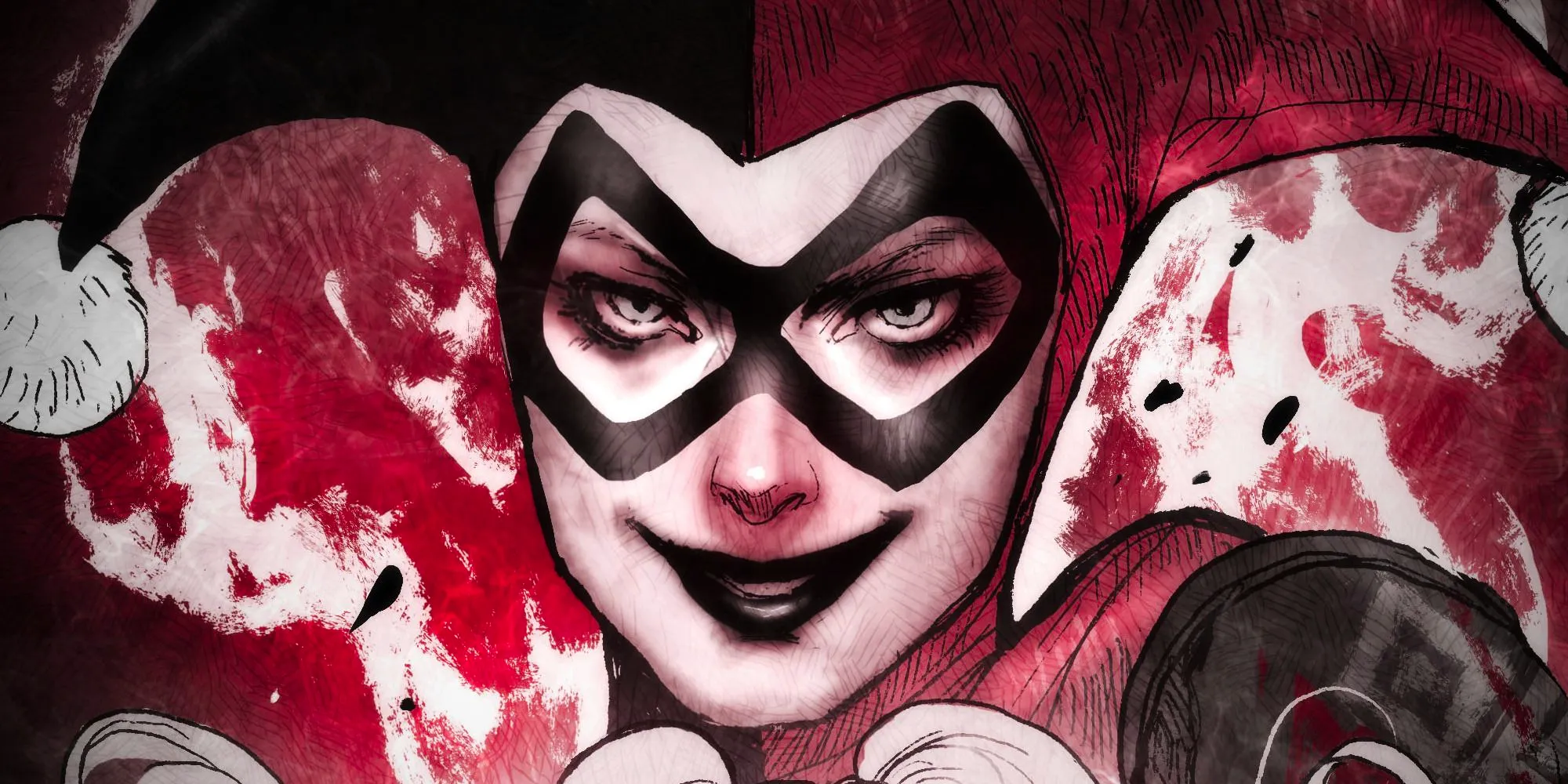 Harley Quinn Classic Mask and Hat in DC Comic Art Image