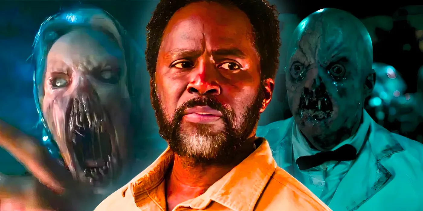 Harold Perrineau as Boyd Stevens looking annoyed with Monsters from From on either side of him Image