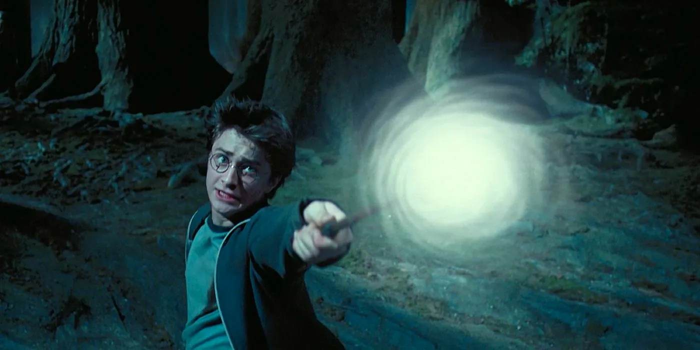 Harry Potter casts his Patronus in Harry Potter.  Image