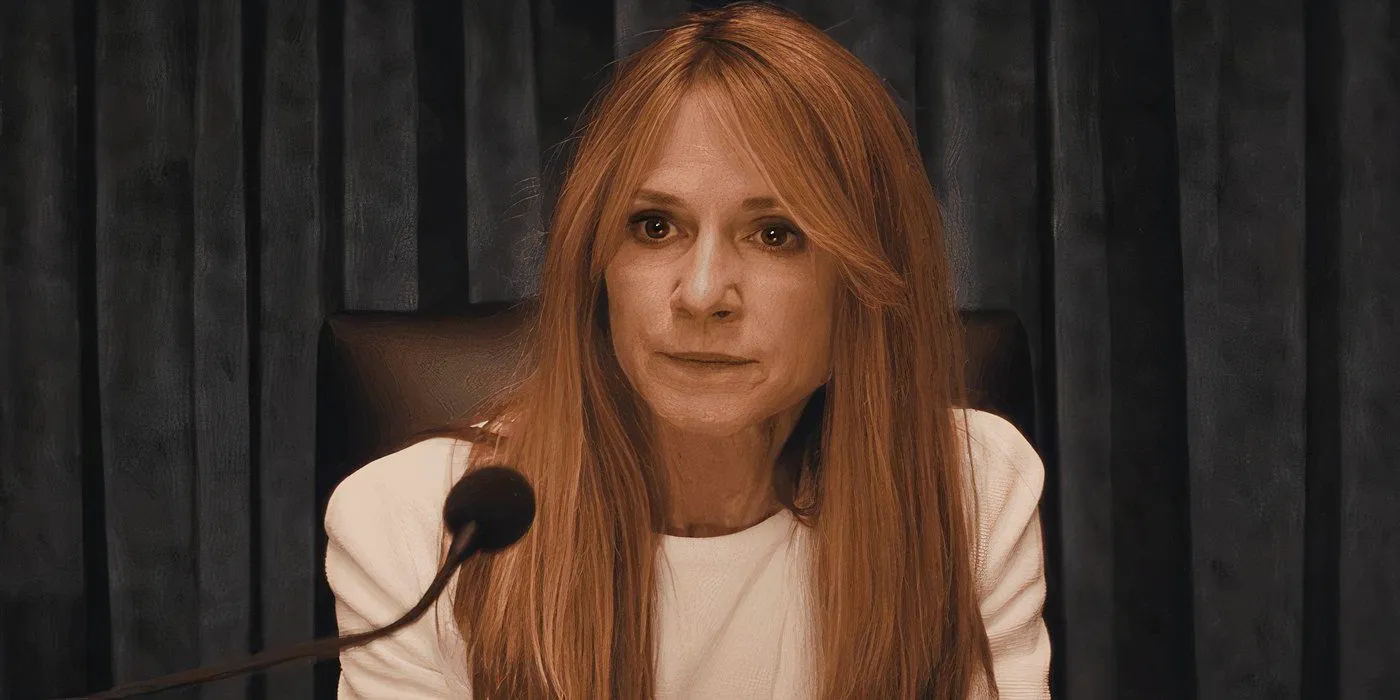 Holly Hunter as Senator June Finch looking unimpressed in Batman v Superman Dawn of Justice Image