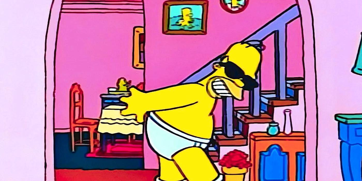 Homer in his underwear imitating Tom Cruise in Risky Business in The Simpsons Image