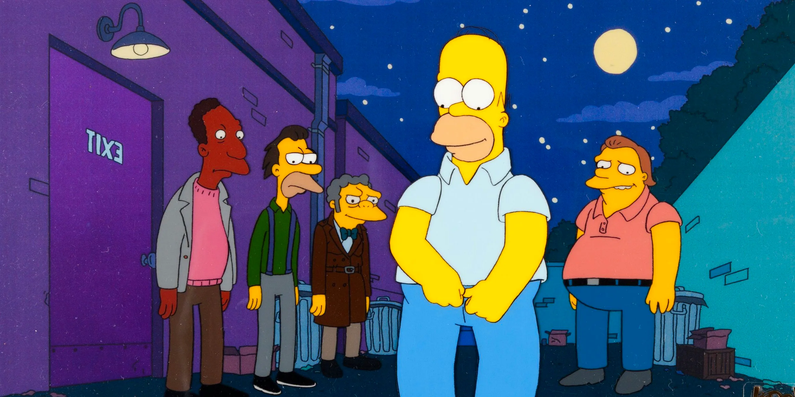 Homer Simpson in the alley behind Moe's in The Simpsons Image