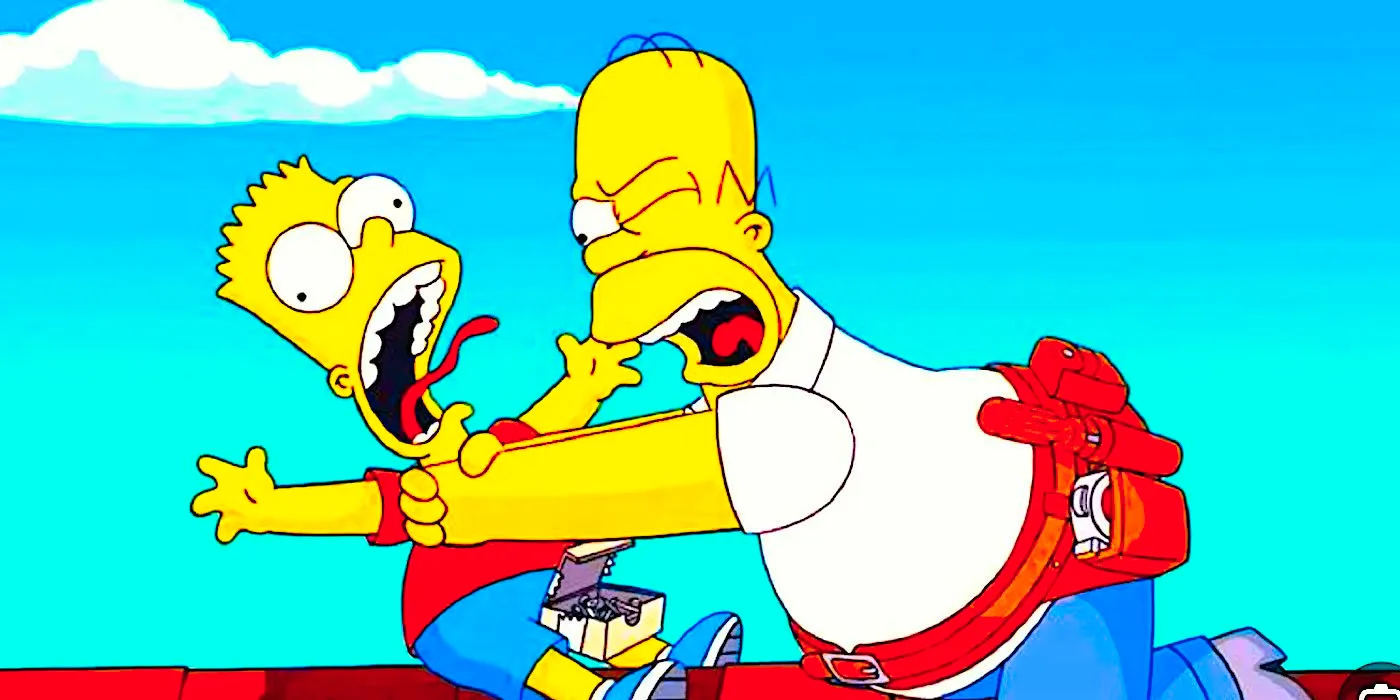 Homer strangles Bart on the roof in The Simpsons Movie Image