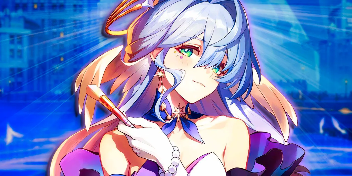 Honkai Star Rail's Robin poses with a brush in her hand. Image