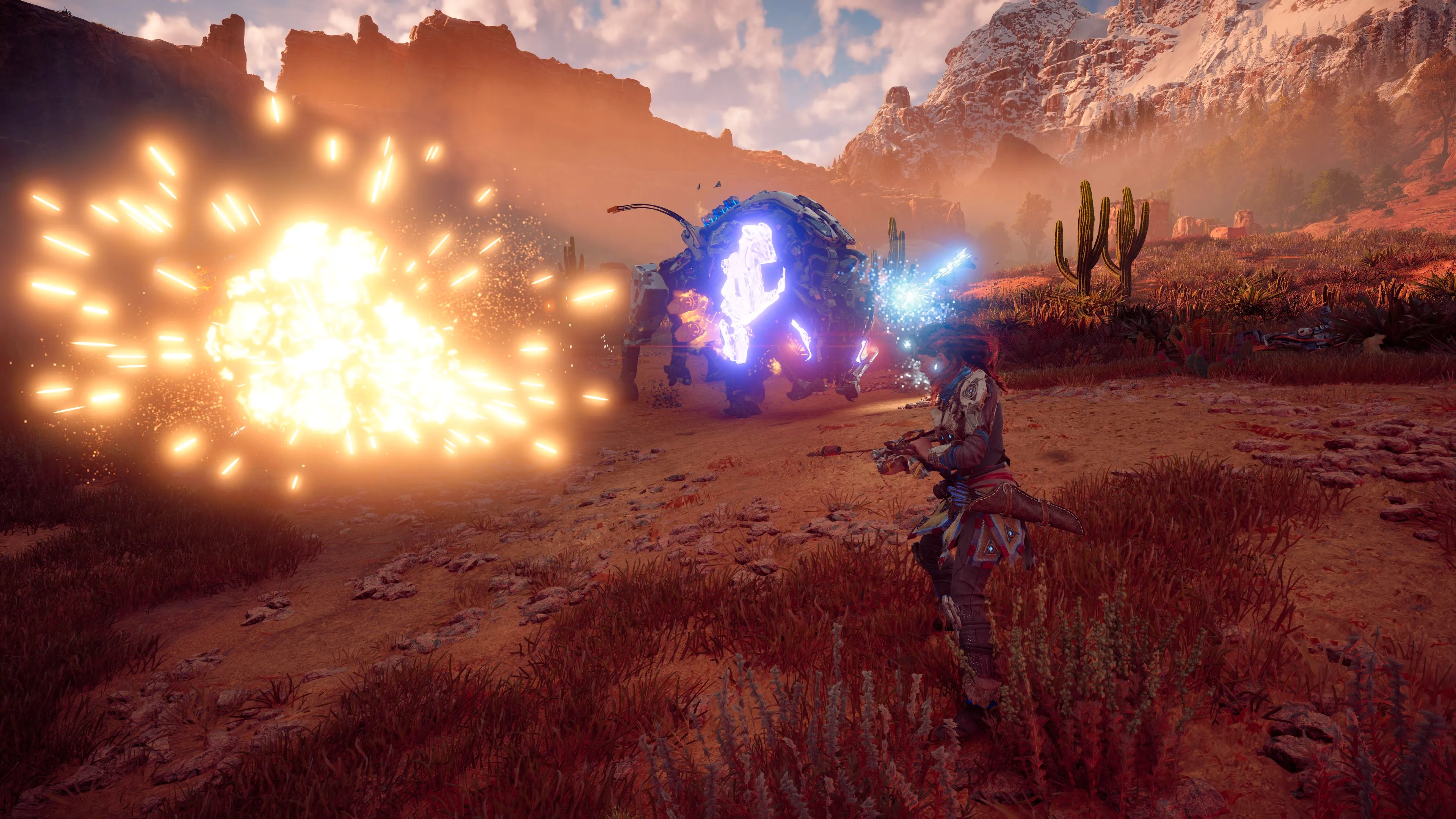 Horizon Zero Dawn Aloy Attacking Machine With Blast Tripwire From Tripcaster Image