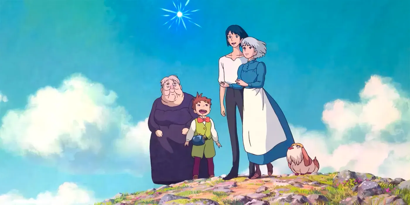 Howl standing with Sophie on a hill in Howl's Moving Castle-1 Image