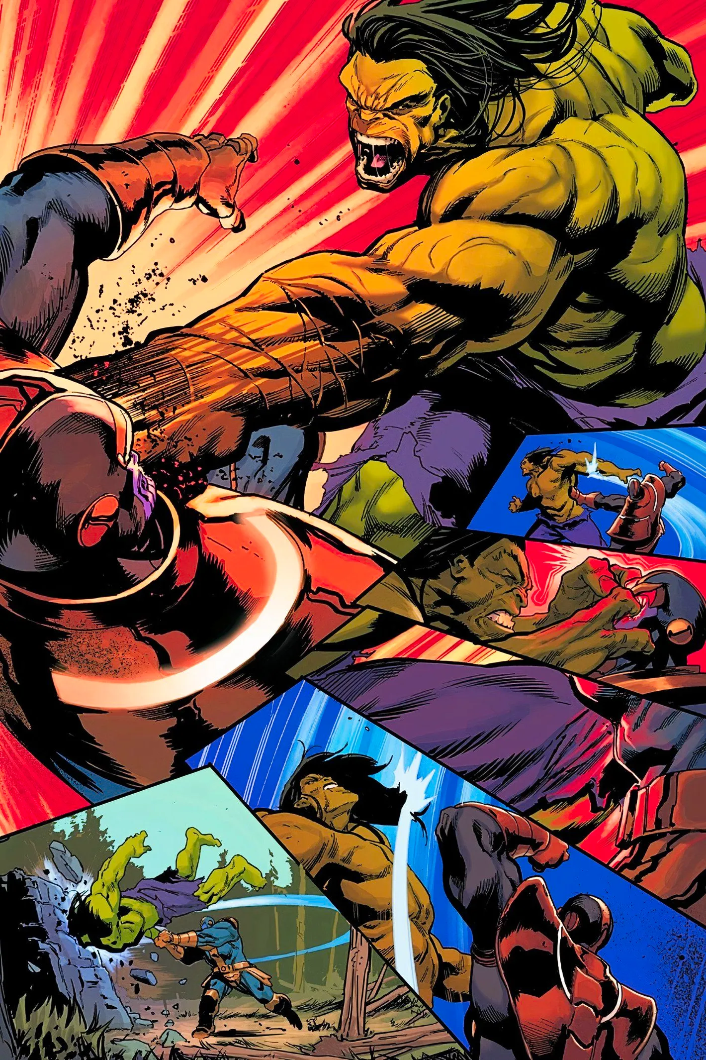 Hulk Annual #1, full page spread of Hulk and Thanos brawling Image