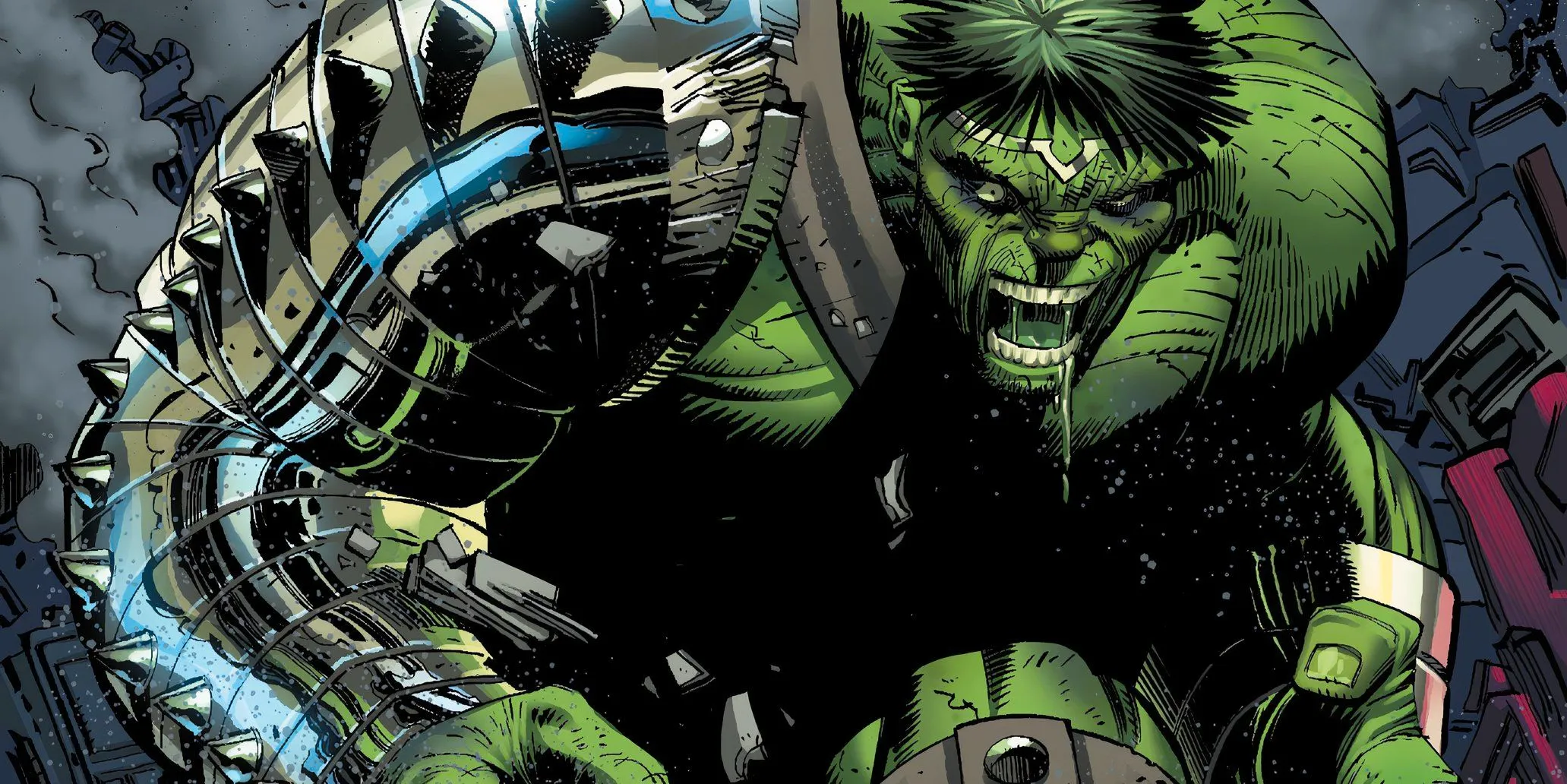 Hulk in a primal rage while fighting the heroes of Earth. Image