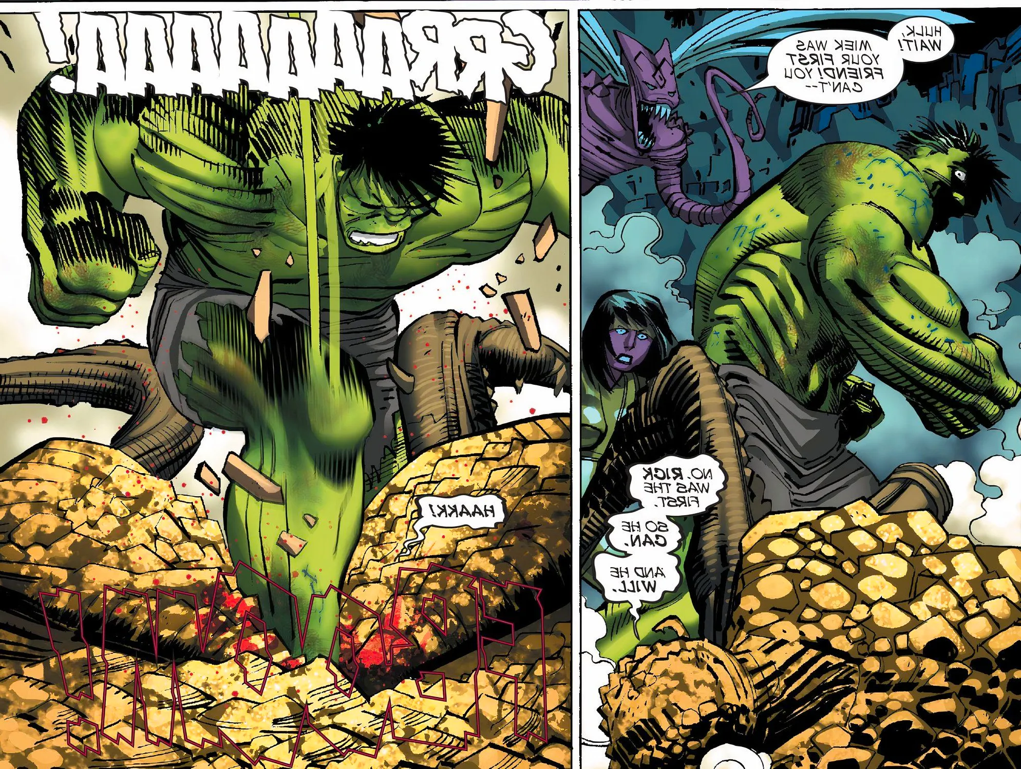 Hulk Kills his Warbound after discovering Miek killed Caiera. Image