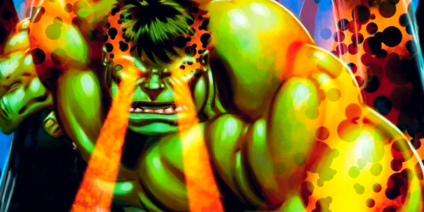 Hulk shooting laser beams out of his eyes and crackling with cosmic energy. Image