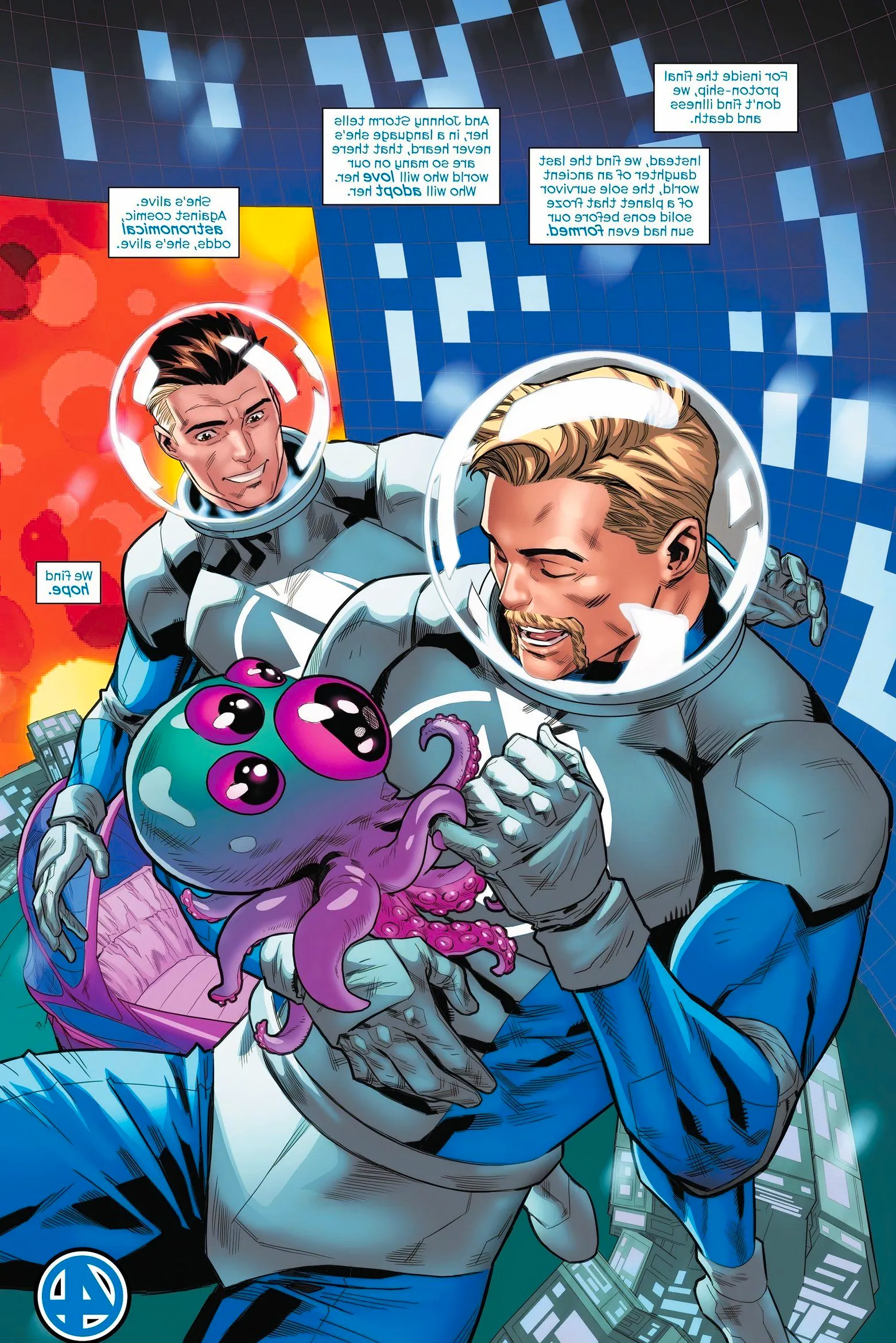 Human Torch and Mister Fantastic Find Alien Baby Image