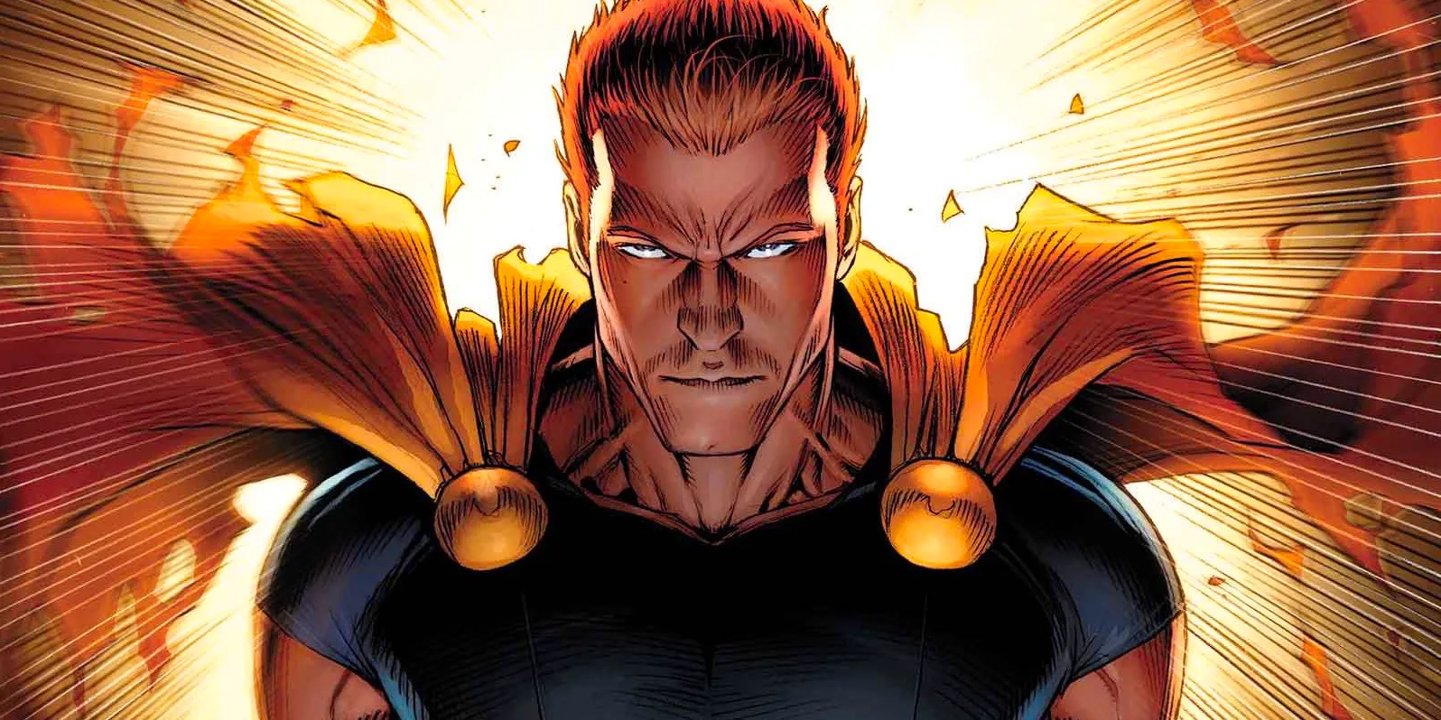 Hyperion, Marvel's Superman, standing in front of a bright light. Image