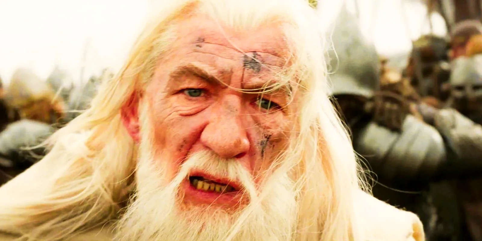 Ian McKellen as Gandalf in the heat of battle in Lord of the Rings: The Return of the King. Image