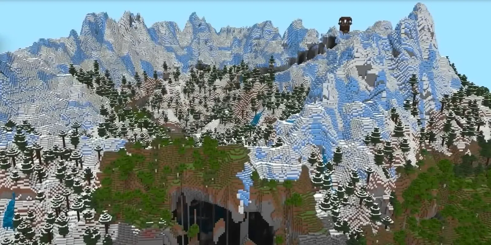 Ice Mountains and Hidden cave system in Winter Mountains Survival world seed Image