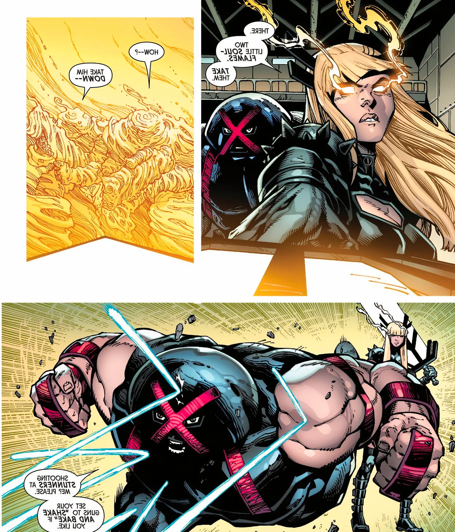 Illyana Rasputin aka Magik locates two soul flames and Juggernaut attacks.  Image