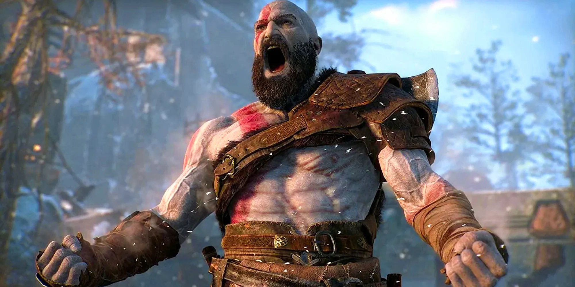 Image of Kratos unleashing his berserker rage with a fearsome shout. Image