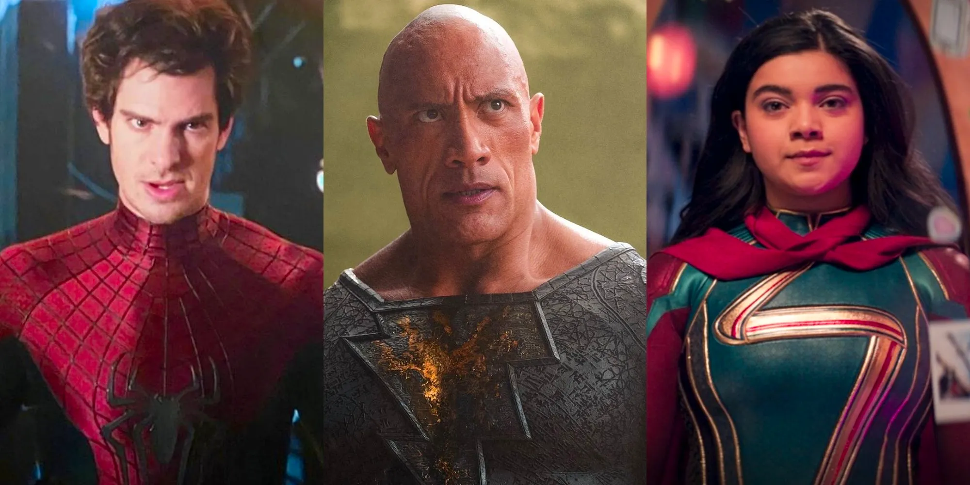 Iman Vellani, Dwayne Johnson, and Andrew Garfield as superheros Image