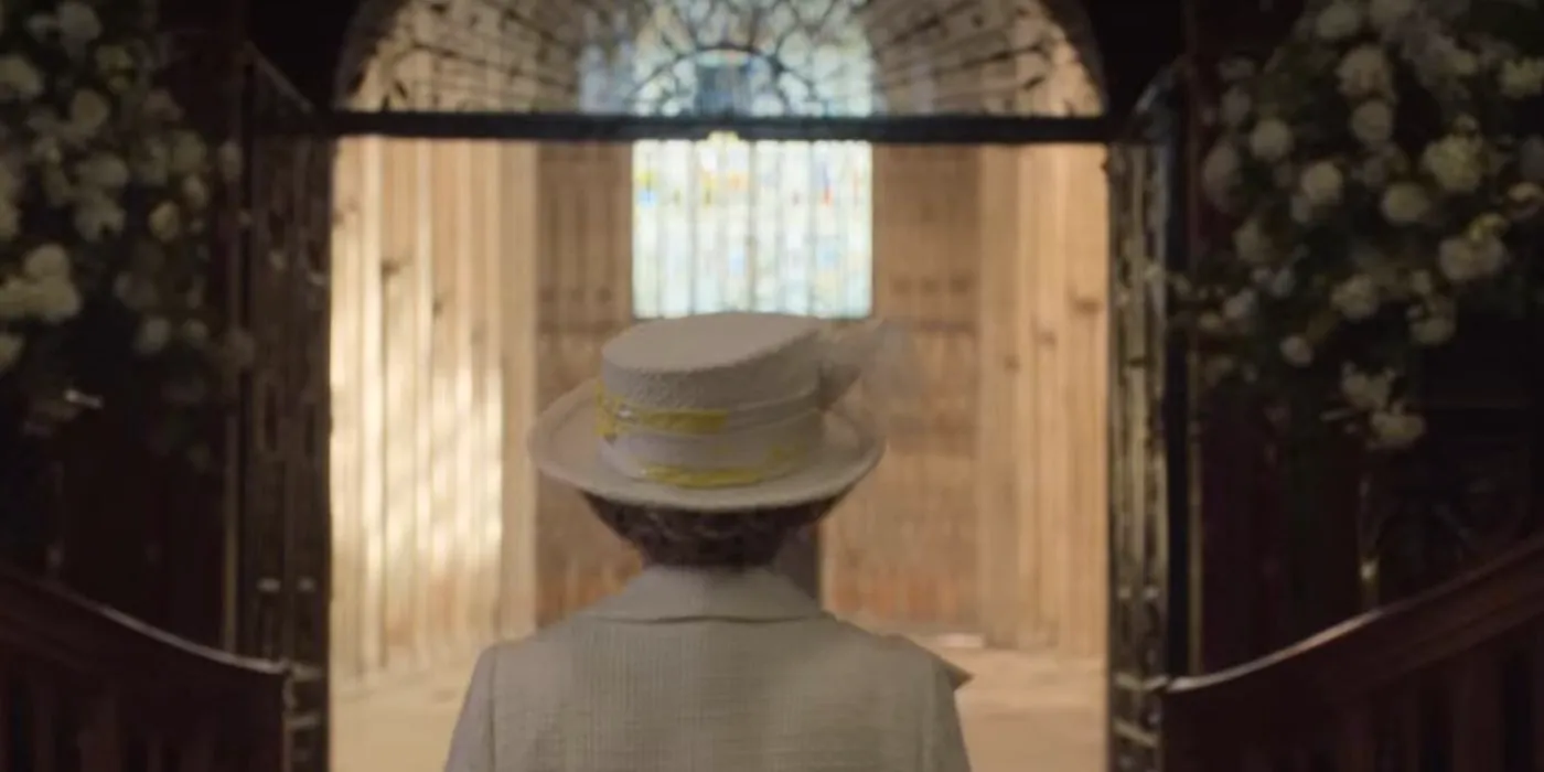 Imelda Staunton as Queen Elizabeth in The Crown leaving St. George's Chapel Image