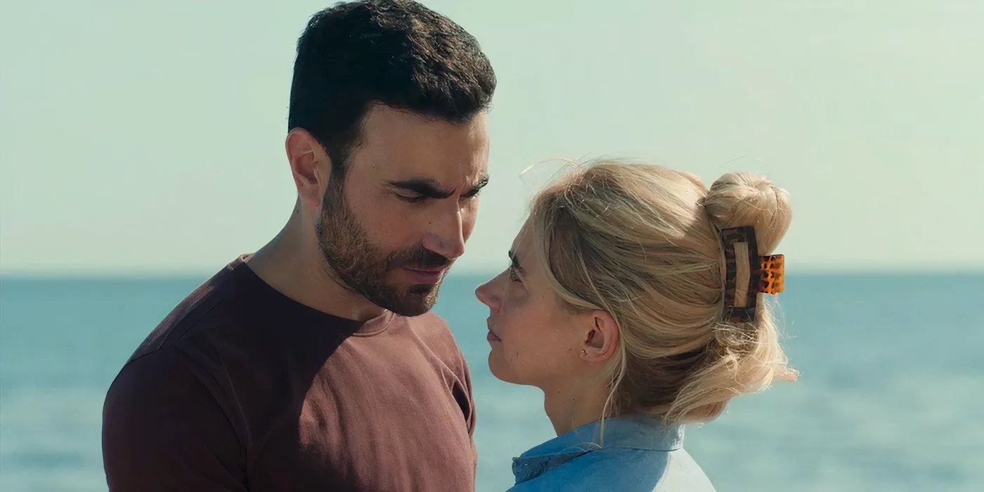 Imogen Poots and Brett Goldstein look longingly at each other in All of You still Image