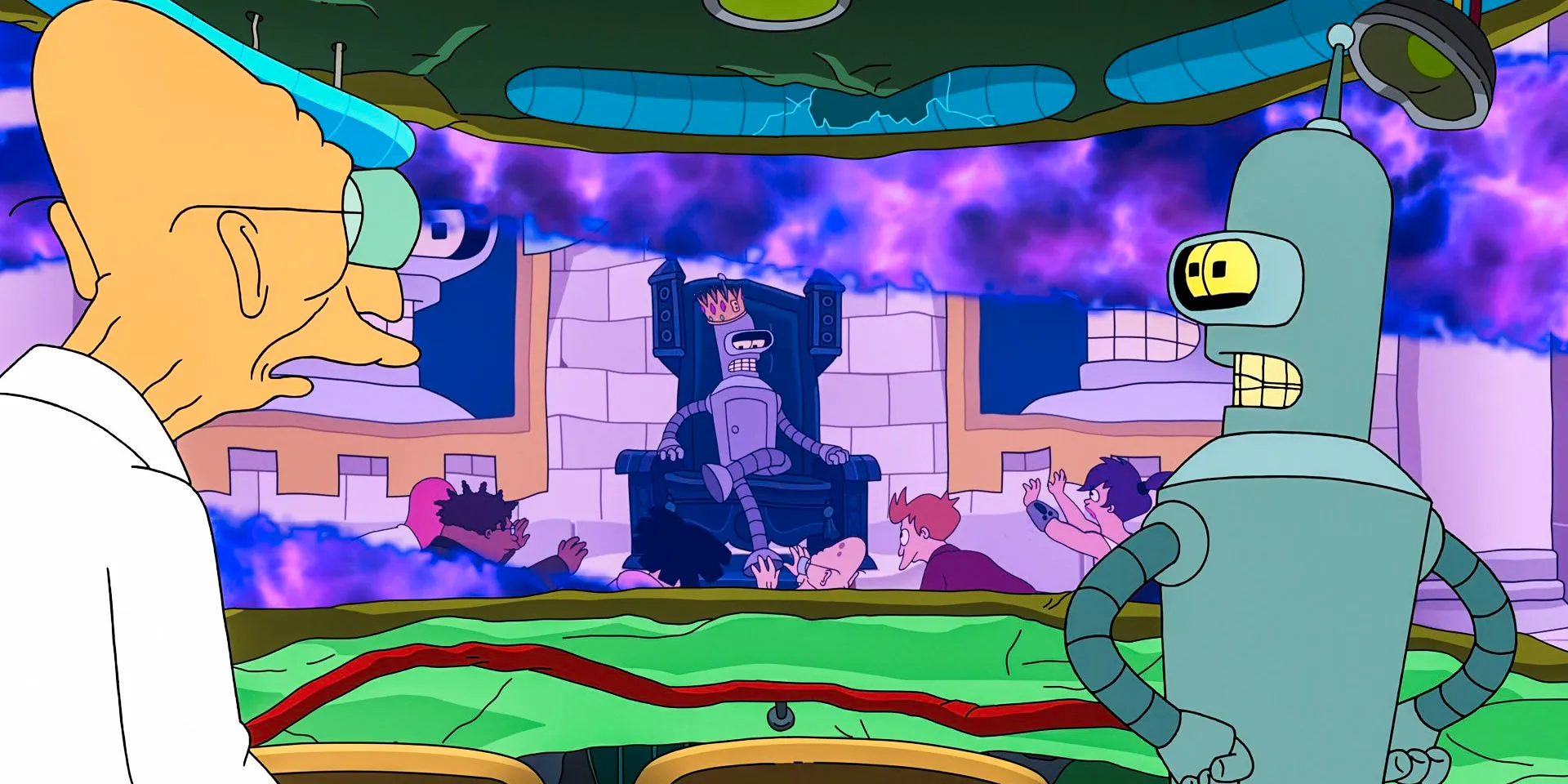 In an alternate timeline, Bender being the king of everything in Futurama Season 12 Episode 10 Image