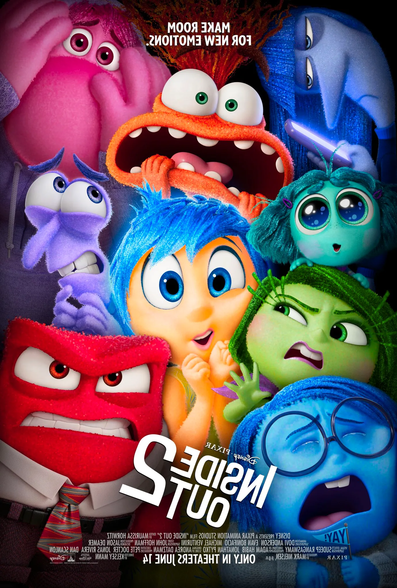 Inside Out 2 Poster Showing Joy and the Other Emotions Squished Together Image