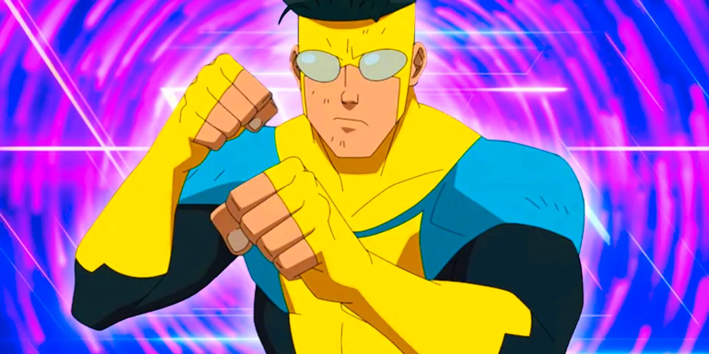 Invincible Holding Up His Fists in Front of a Purple Background Image