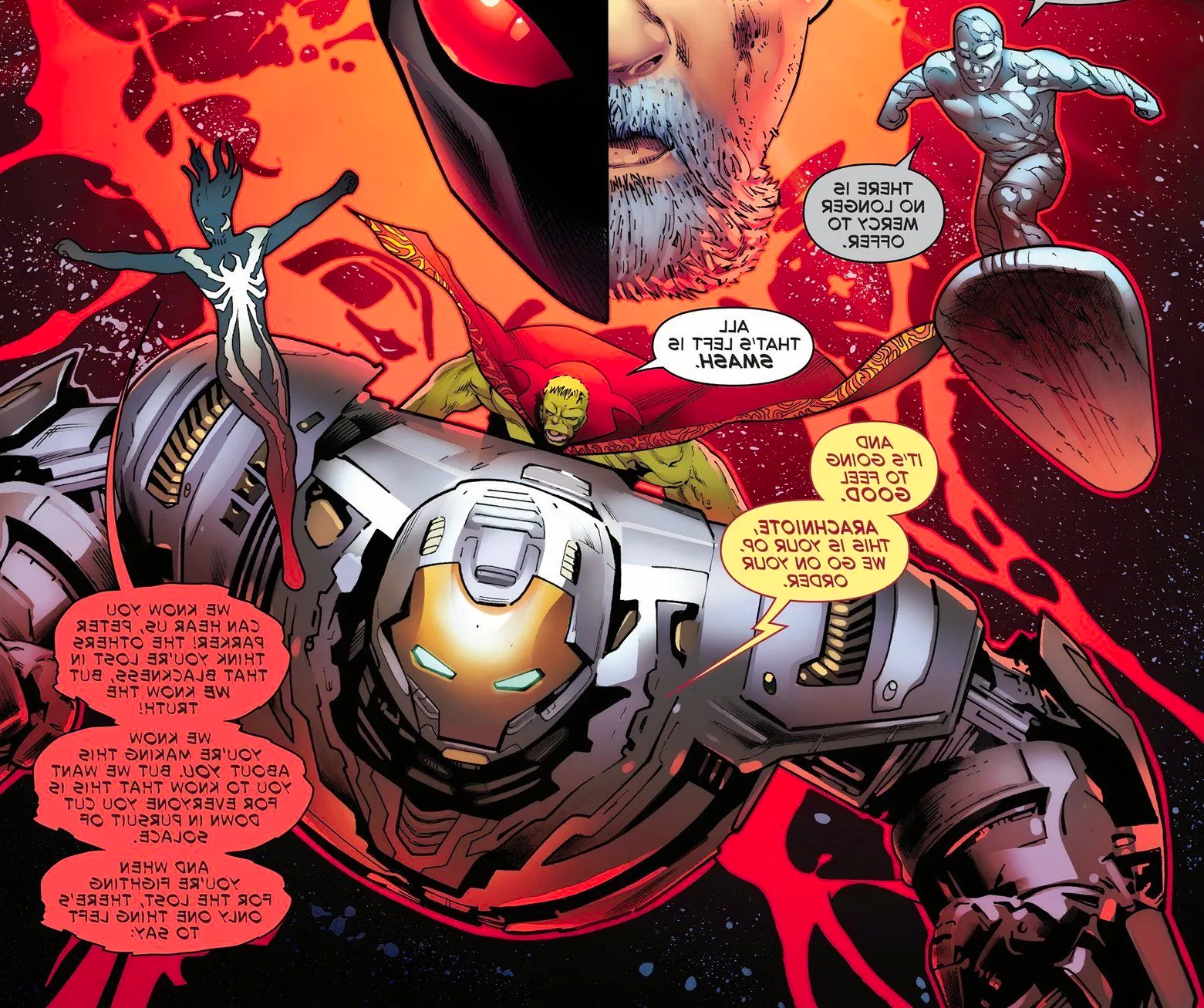 Iron Man Hulkling and the GotG confront King in Black Spider-Man Image