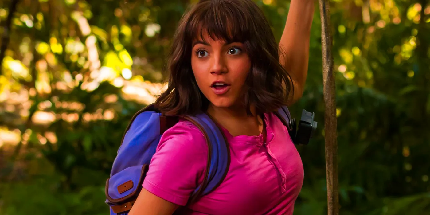 Isabela Merced as Dora in Dora and the Lost City of Gold looking surprised Image