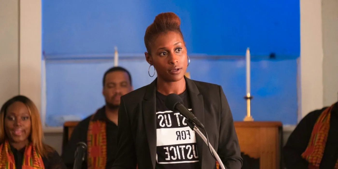 Issa Rae as April Ofrah speaking at a church in The Hate U Give. Image