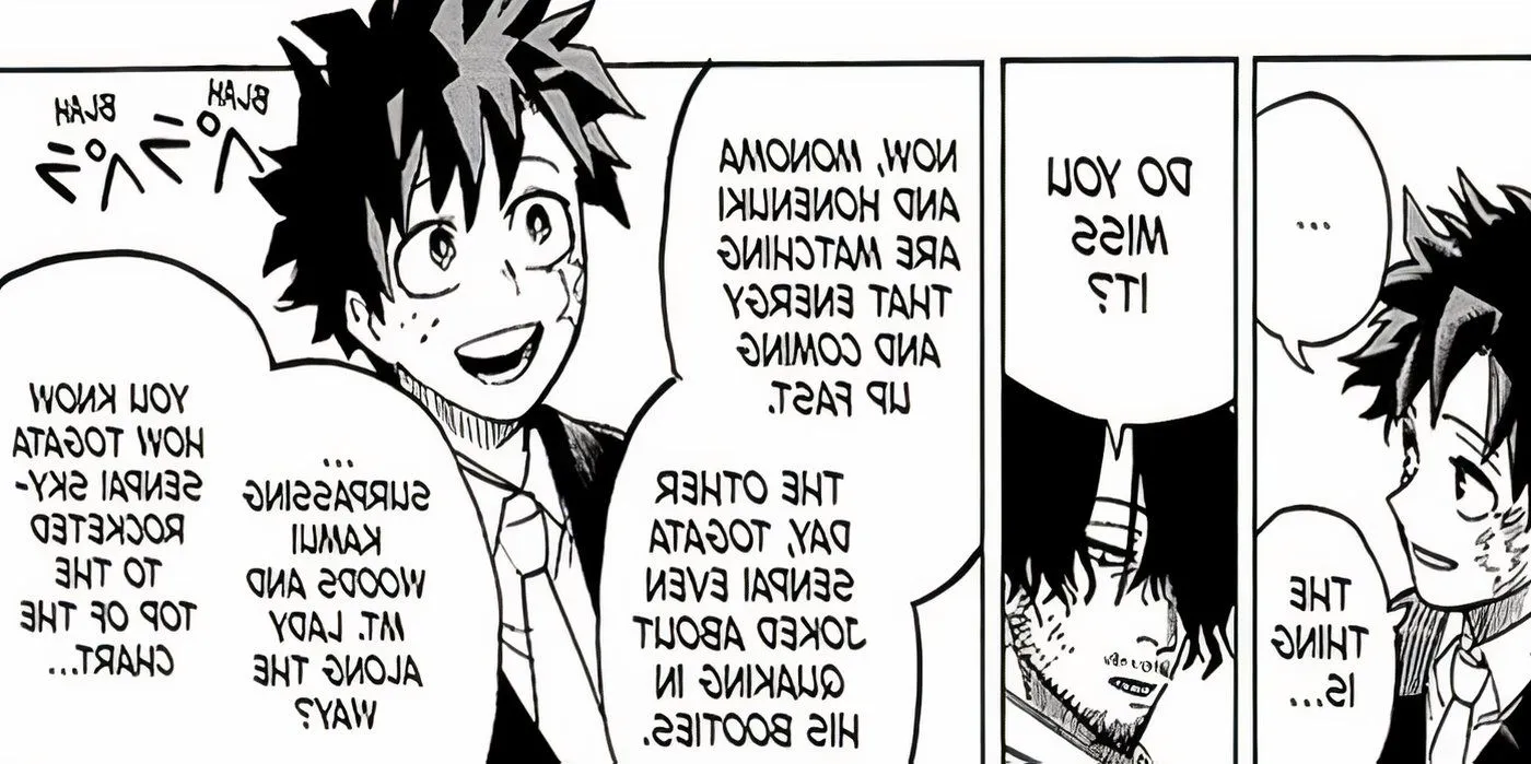 Izuku and Aizawa discussing hero rankings in the final chapter Image