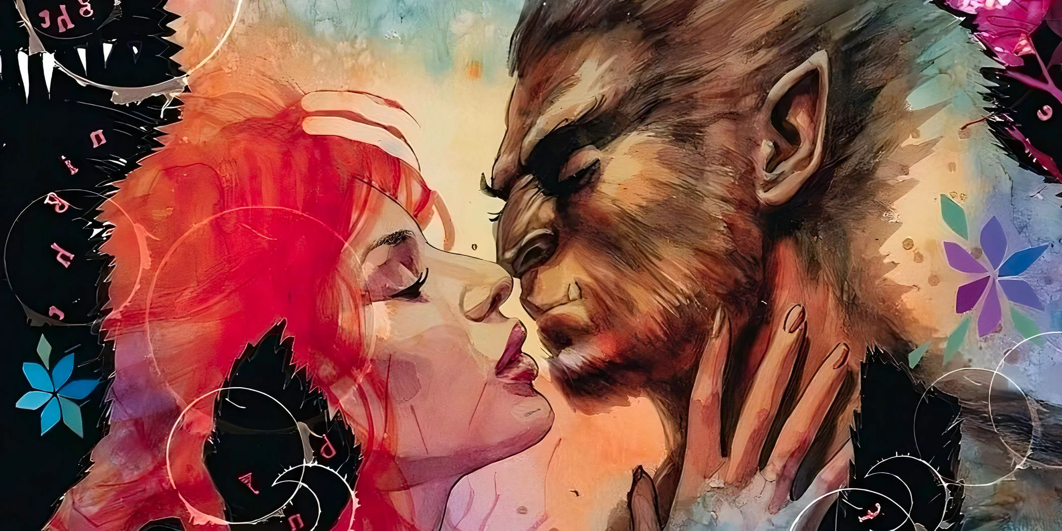 Jack Russell and Elsa Bloodstone passionately kiss. Image