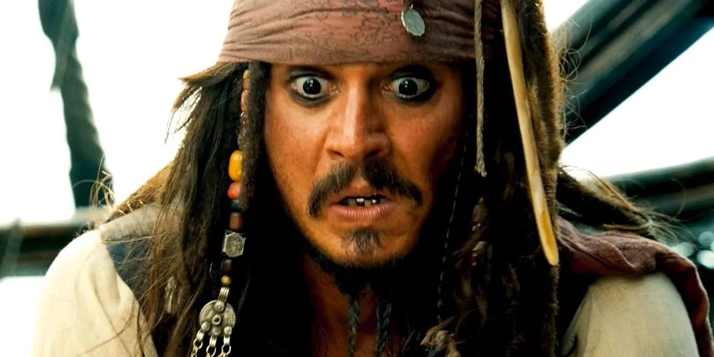 Jack Sparrow looking surprised in Pirates of the Caribbean Image