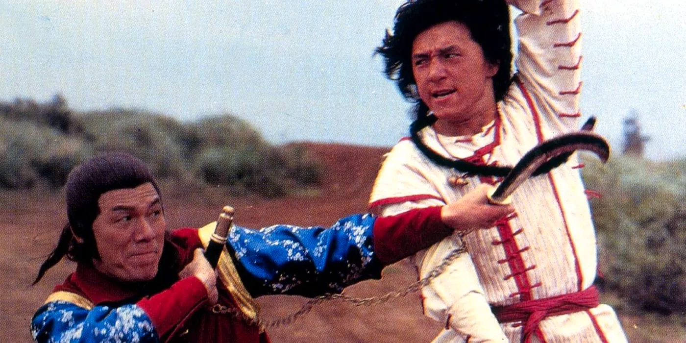 Jackie Chan featured in Half a Loaf of Kung Fu (1978) in the middle of combat Image