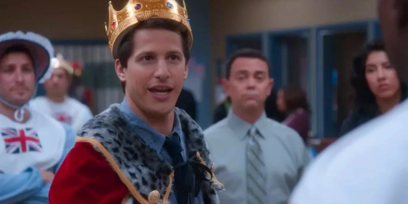 Jake in a crown in the first Brooklyn 99 Halloween episode Image