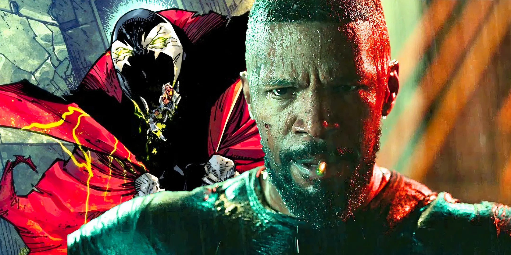 Jamie Foxx from Project Power will a pill in his mouth looking at Spawn Image