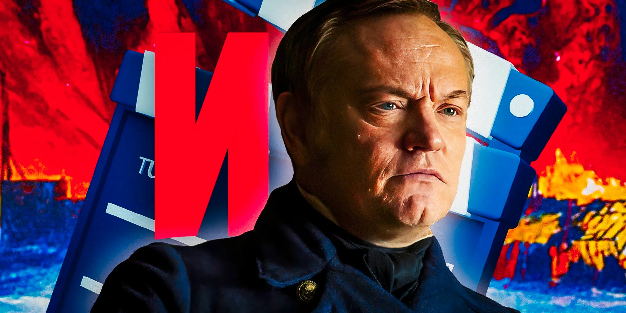 Jared Harris in The Terror looking serious in front of the Netflix logo Image