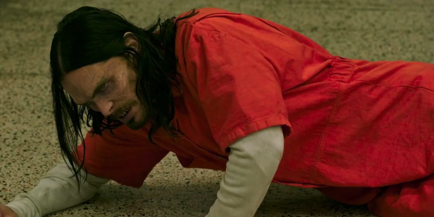 Jared Leto as Michael Morbius lying on the floor in Morbius Image