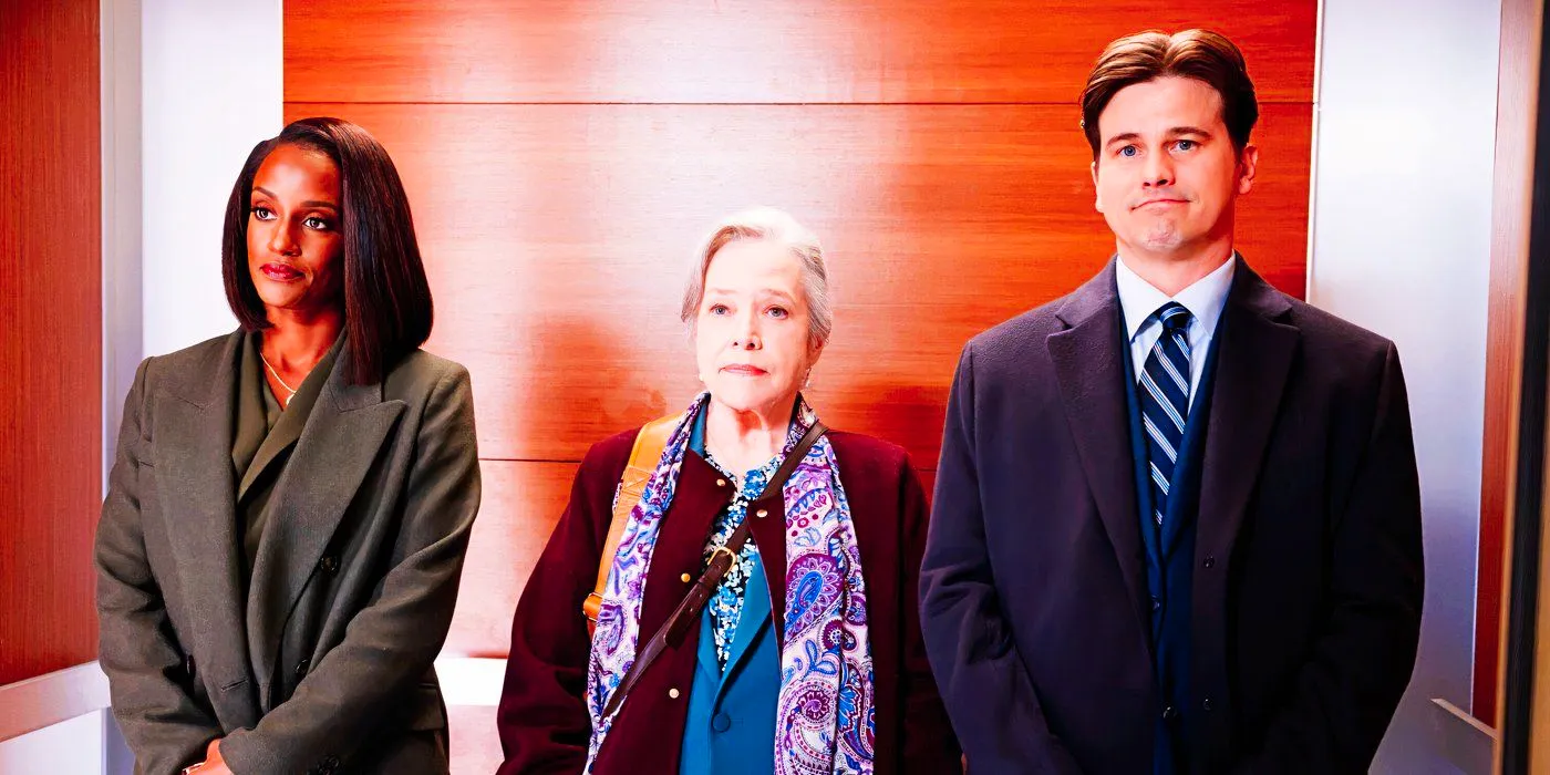 Jason Ritter as Julian, Kathy Bates as Madeline “Matty” Matlock, and Skye P. Marshall as Olympia in Matlock Image