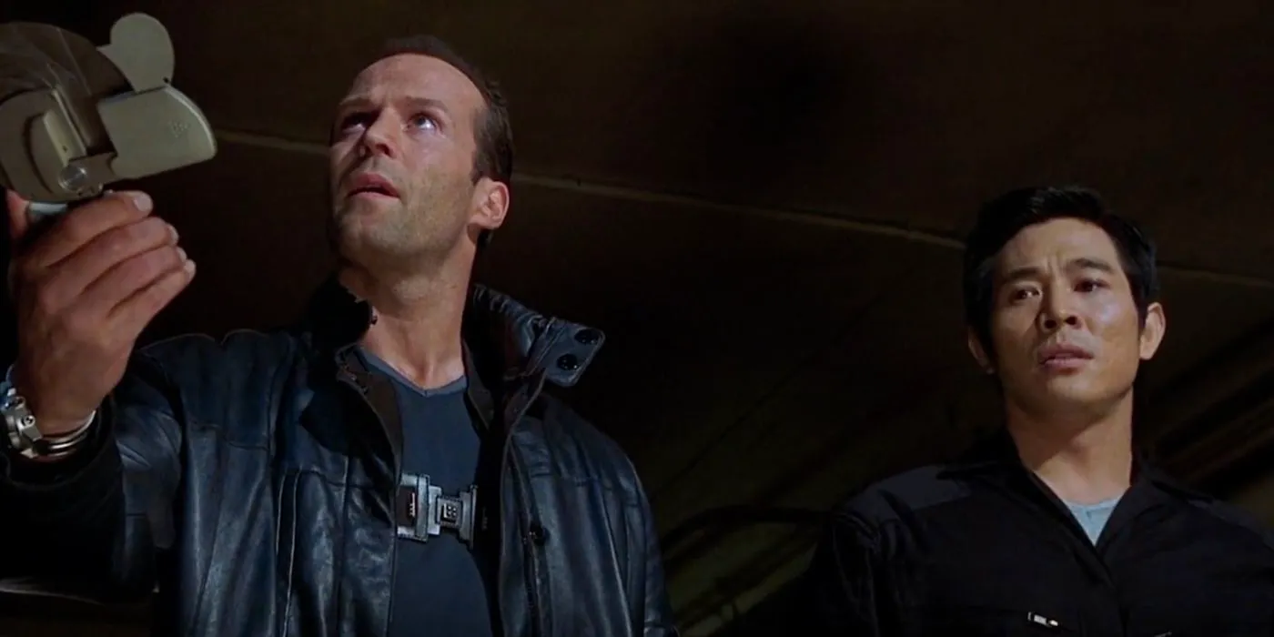 Jason Statham and Jet Li looking worried in The One Image