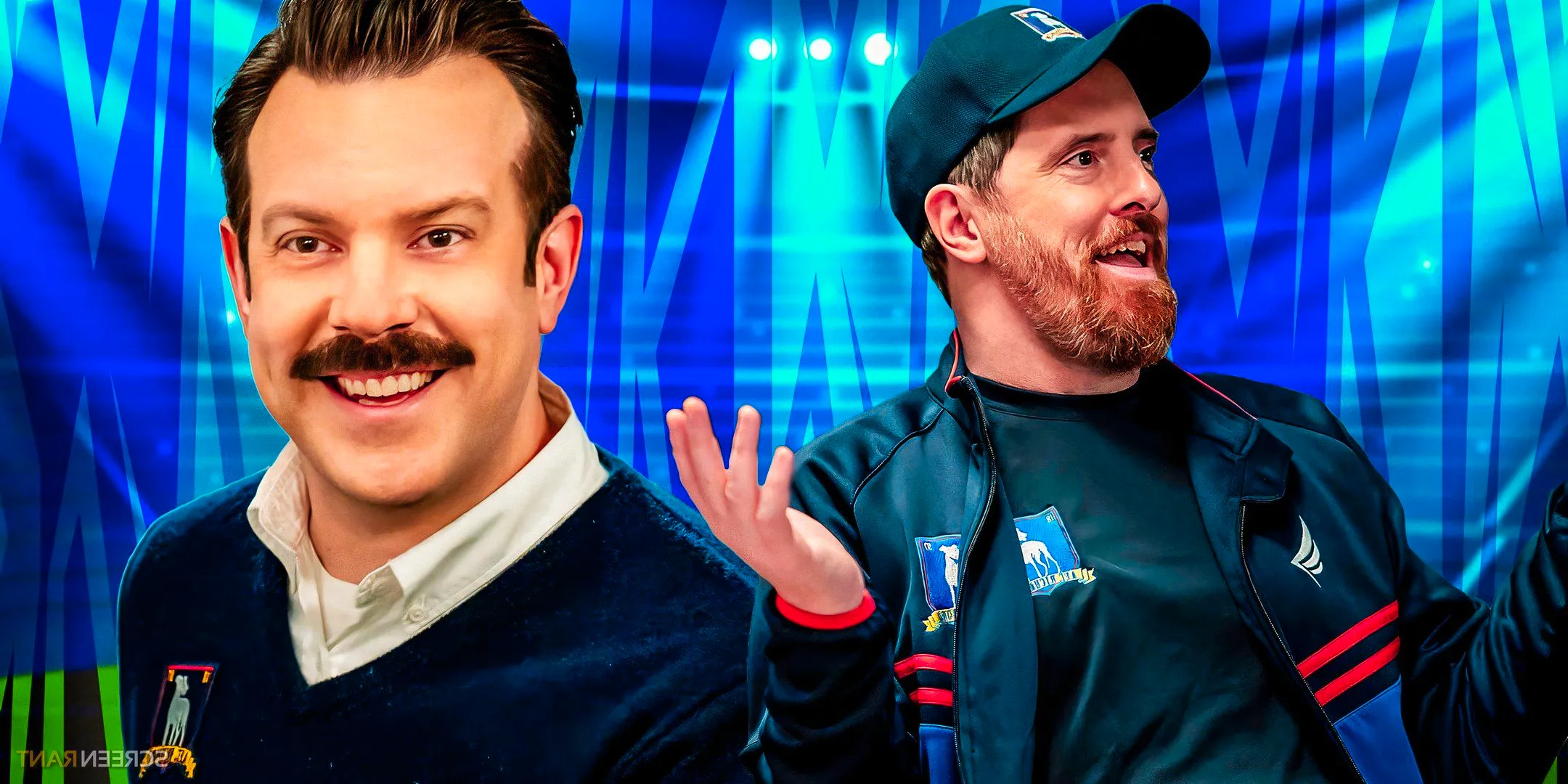 Jason Sudekis as Ted Lasso and Brendan Hunt as Coach Beard from Ted-Lasso Image