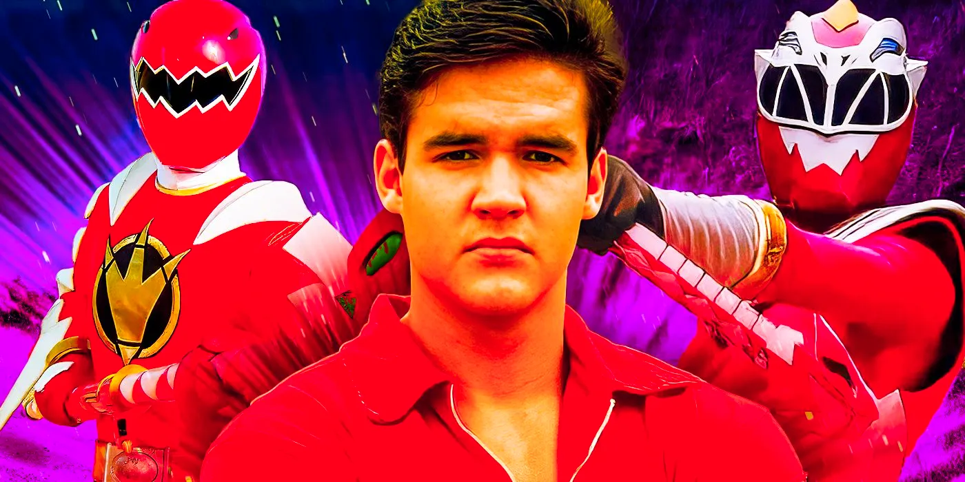 Jason, the original Red Mighty Morphin Power Ranger (foreground) with several of his successors in the background Image