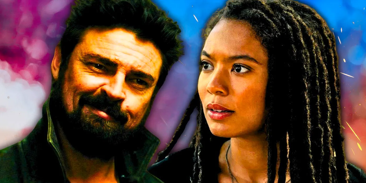 Jaz Sinclair as Marie Moreau looking cautious in Gen V next to Karl Urban as Billy Butcher smirking in The Boys Image