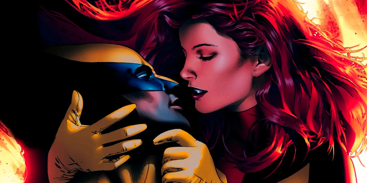 Jean Grey and Wolverine kissing in the comics Image