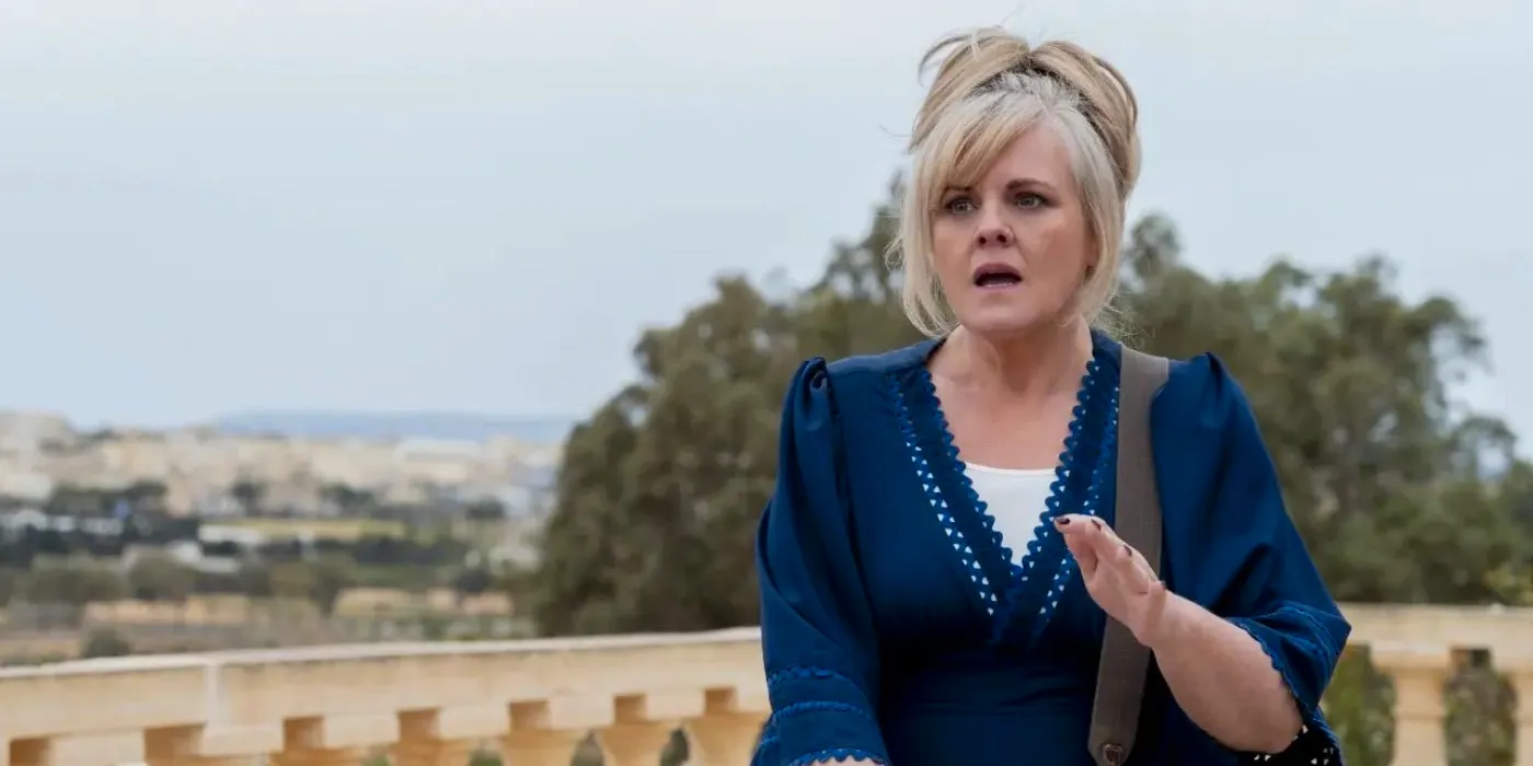 Jean (Sally Lindsay) looks shocked in The Madame Blanc Mysteries. Image