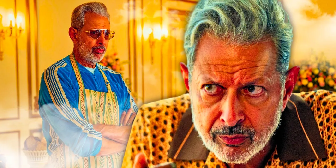 Jeff Goldblum as Zeus looking suspicious and staring into the distance in Netflix's Kaos Image