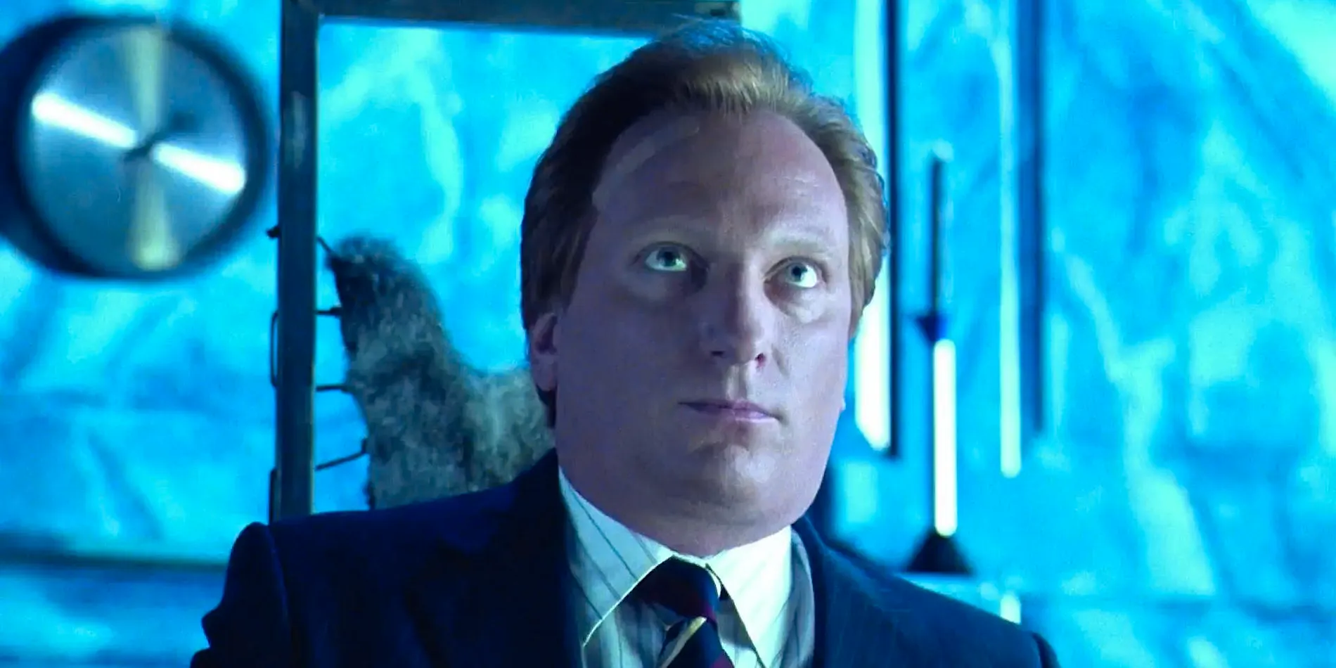 Jeffrey Jones as Charles looking upwards uneasily in Beetlejuice Image