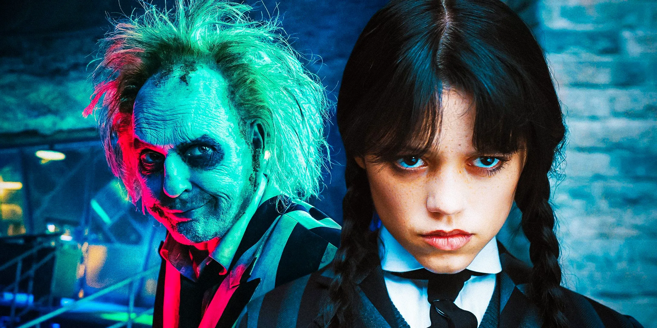 Jenna-Ortega-as-Wednesday-Addams-and-Michael-Keaton-as-Beetlejuice Image