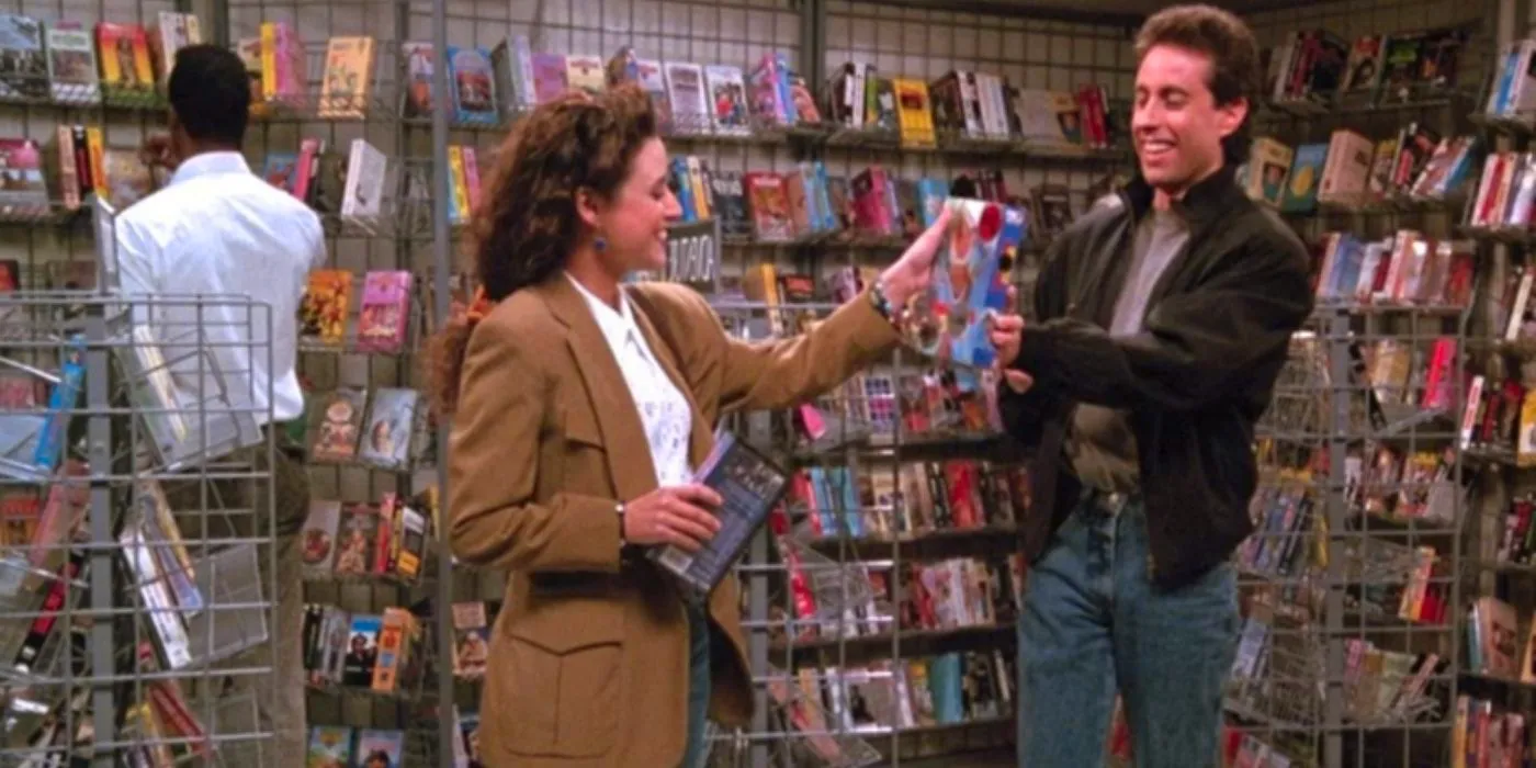 Jerry and Elaine meet at a video store in season 1 of Seinfeld Image