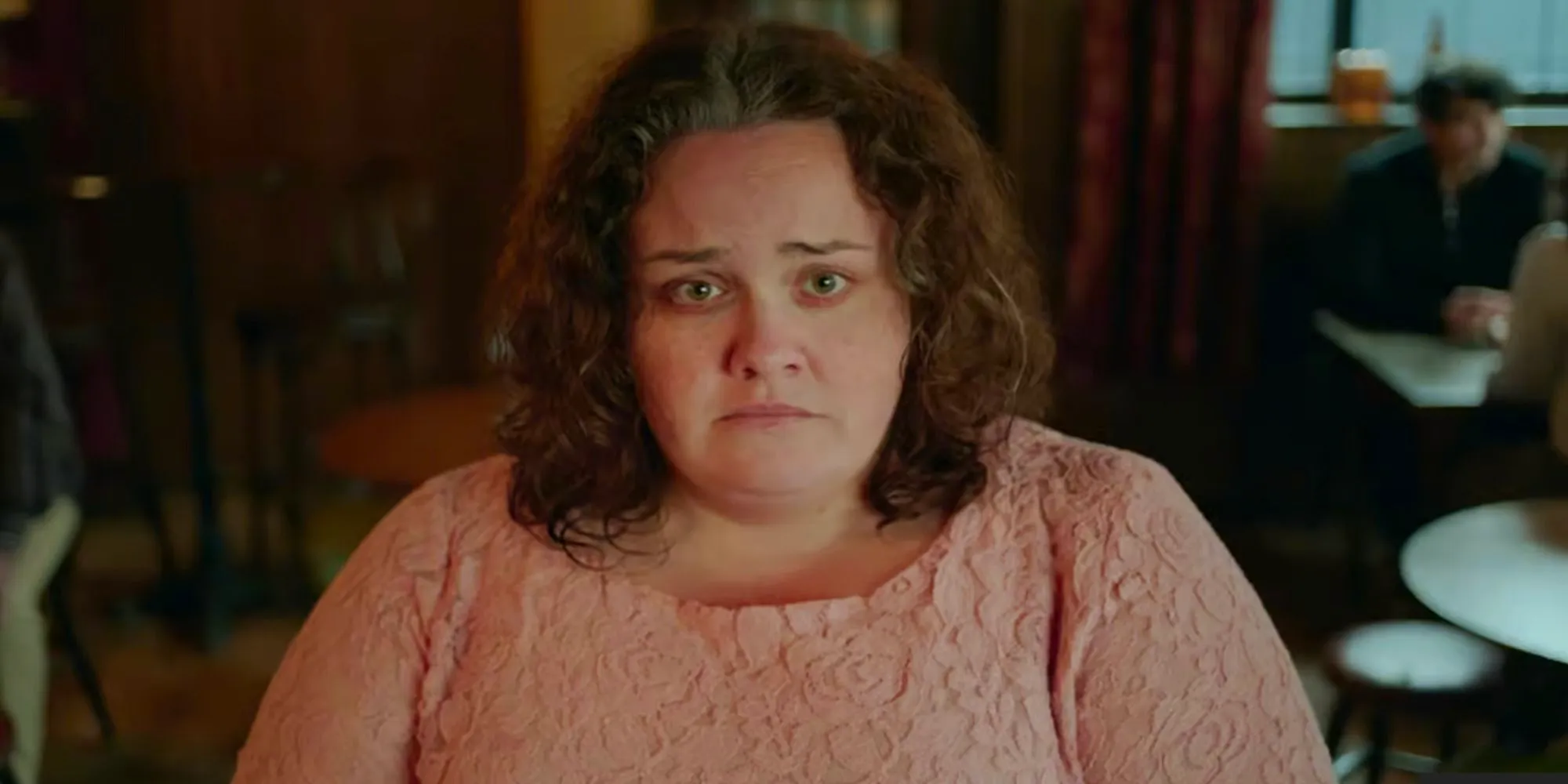 Jessica Gunning looking sad as Martha in Netflix's Baby Reindeer. Image