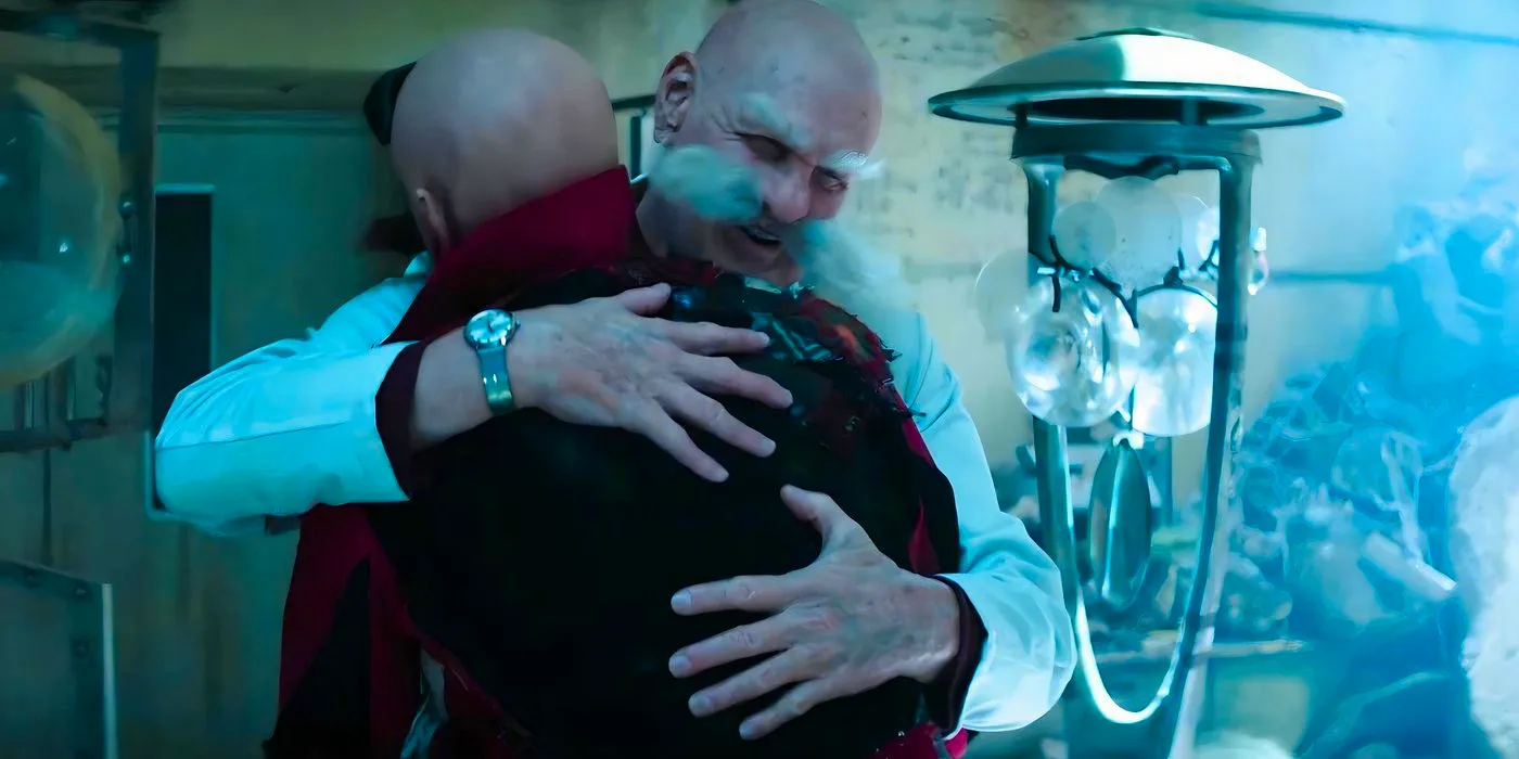 Jim Carrey as Dr. Gerald Robotnik hugging Eggman in Sonic the Hedgehog 3 Image